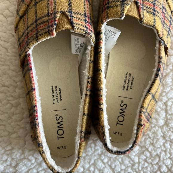 Toms Mustard Wooly Plaid Sherpa Shoes Alpargata Slip On Fall - Picture 8 of 9